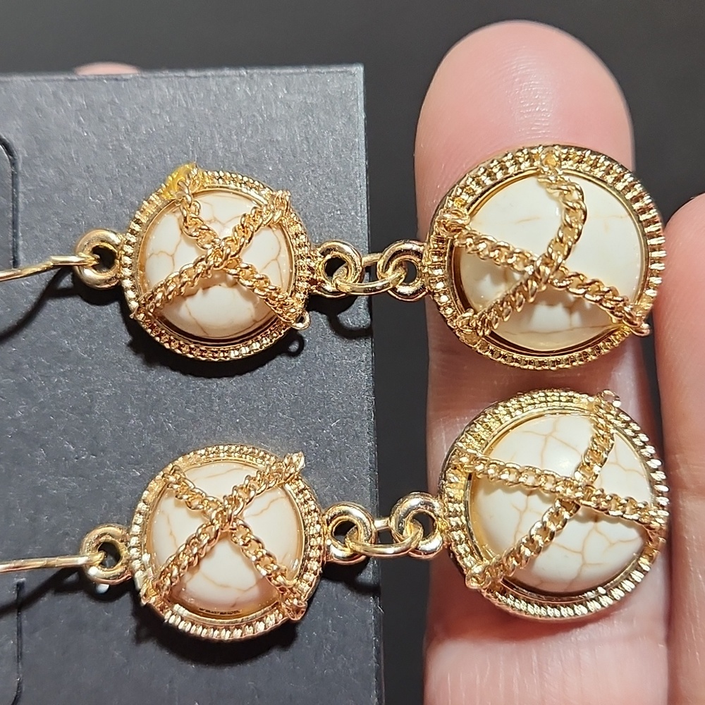 Gennaro Goldtone Chain Fuax Stone Dangle Pierced Earrings Costume Jewelry
